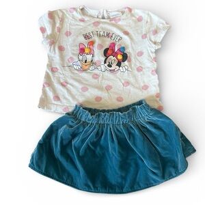 Gymboree x Zara x Disney Teal Skirt and Polka Dot Top Set 6-12 months